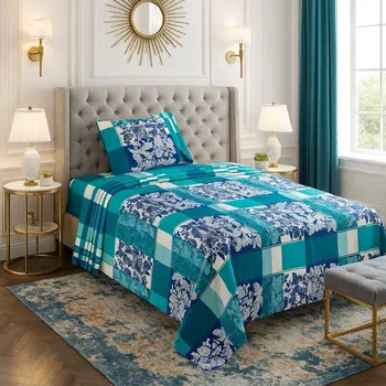 Povlečení Bavlněné povlečení, jednolůžko - Květy v tyrkysu