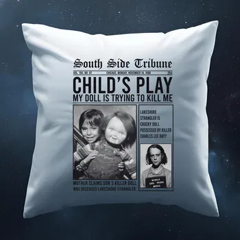 Dekorativní polštářek Polštářek - Panenka Chucky v novinách