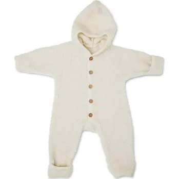 Kojenecké oblečení Merino overal bouclé pro děti s kapucí a ohrnovacími náplety Smallstuff - off white Velikost: 92/98
