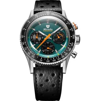 Hodinky Nivada Grenchen Chronoking Mecaquartz Racing Green - Inter. Bezel - Black Racing Strap + 5 let záruka a dárek ZDARMA