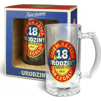 Sklenice PIVNÍ SKLENICE NA PIVO 450 ml ZDOBENÝ K 18. NAROZENINÁM 18 LET PRVNÍ PIVO NA LEGÁLU