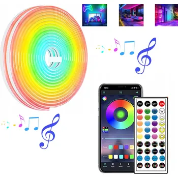 LED osvětlení 10m LED pásek RGBIC NEON FLEX 24V Ovládání přes Bluetooth aplikaci + Dálkový Ovladač + napájecí adaptér