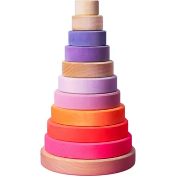 Dřevěná hračka Dřevěná věž pro děti 10 kroužků Montessori skládačka Neon 1+ GRIMM'S