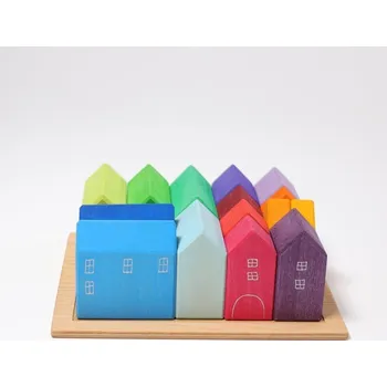 Dřevěná hračka Sada duhových domečků Grimm's 10176, 15 dílů