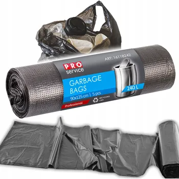 Pytle na odpadky ČERNÉ LDPE pytle na odpad PRO SERVICE 5 ks PEVNÉ ODOLNÉ 90x125 240 l