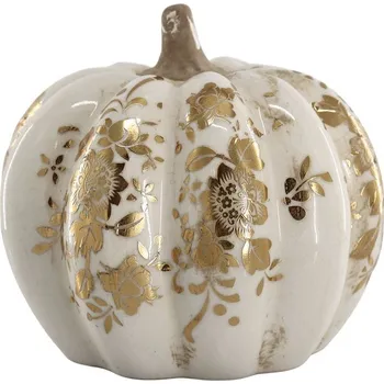 Krémová antik keramická dekorace dýně Melun gold M - Ø 14*12 cm