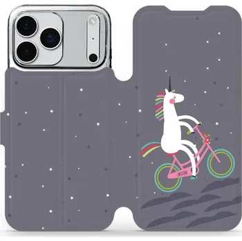 Pouzdro na mobilní telefon Flipové pouzdro Mobiwear - Apple iPhone 17 Pro Max - V024P Jednorožec na kole (Knížkové flip pouzdro, obal, kryt na mobil Apple iPhone 17 Pro Max - V024P Jednorožec na kole, materiál Umělá kůže + TPU - ochrana 360°, stojánek, silikonová vanička, magnetick