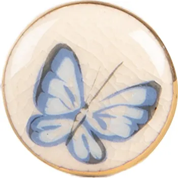 Dveřní kování Úchytka s modrým motýlem a popraskaným povrchem – 3x3 cm