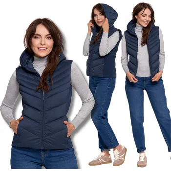 Dámská vesta Dámská prošívaná krátká vesta S KAPUCÍ MORAJ , tmavě VESTA L