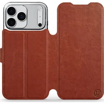 Pouzdro na mobilní telefon Flipové pouzdro Mobiwear - Apple iPhone 17 Pro Max - Hnědé a oranžové (Knížkové flip pouzdro, obal, kryt na mobil Apple iPhone 17 Pro Max - Hnědé a oranžové, materiál Umělá kůže + TPU - ochrana 360°, stojánek, silikonová vanička, magnetické zavírání)