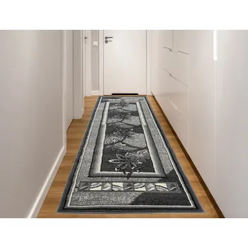 Koberec Moderní koberec Tap - čtverce a květiny 1 - šedý Rozměr koberce: 70x250 cm