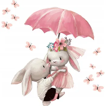 Samolepící dekorace NÁLEPKY NA ZEĎ DO DĚTSKÉHO POKOJE NA SKŘÍŇ NÁBYTEK KRÁLÍČCI DEŠTNÍK