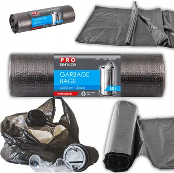 Odpadkový koš Odpadkový koš PAKO Worki 60l Na Śmieci HDPE Pro 60x70 20szt 60 l, černá