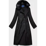 Ann Gissy Dlouhý kabát s kožešinovým límcem černý