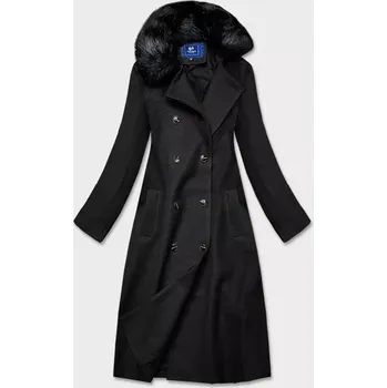 Dámský kabát Ann Gissy Dlouhý kabát s kožešinovým límcem černý