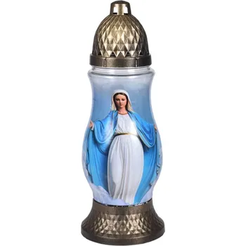 Smuteční dekorace Lampa hřbitovní PANNA MARIE skleněná 80g d10x28cm