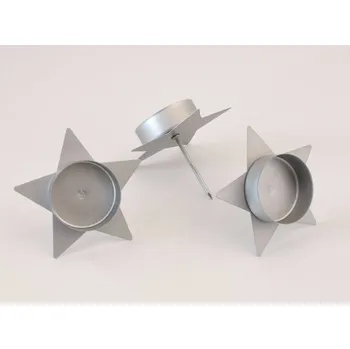 Svícen Bodec na svíčku plechový HVĚZDA STŘÍBRNÁ MATNÁ