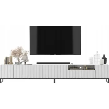 Komoda TV stolek Glamour Moderní Komoda Rýhované Čela Bílý Mat 300 cm Rám