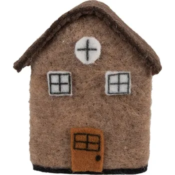 Svícen Filcová dekorace hnědý domeček I – 12x7x14 cm