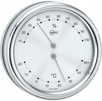 Domácí teploměr Teploměr a vlhkoměr BARIGO typu Orion, nerezová ocel leštěná, Ø100mm