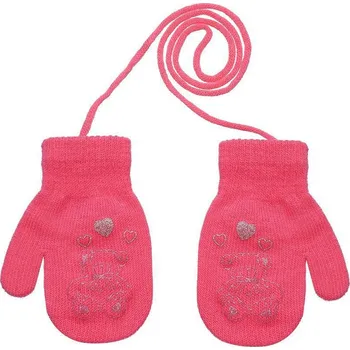Rukavice BE SNAZZY Pletené zimní rukavice se šňůrkou medvídek 3 - 6 let Stř. Růžová