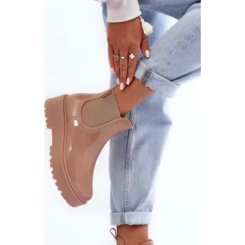 Dámské kozačky Lakované Botky Kalhoty Na Platformě Big Star MM274396 Barva: Béžová, Velikost: 40