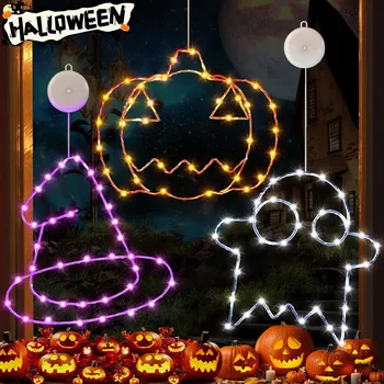 Party dekorace Světelný řetěz halloweenská dekorace s přísavkou dýně duch klobouk