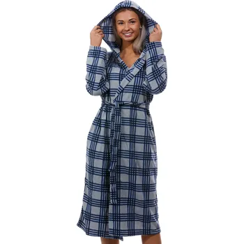 Dámské noční prádlo Šedý a modře šrafovaně károvaný dámský teploučký župan 1Z1189 šedá xl