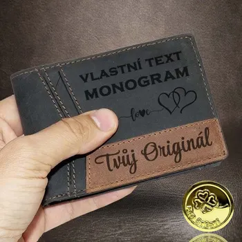 Peněženka Dolarovka a Tvoje foto, text nebo monogram. Kožená dolarovka COMBO Leather s monogramem, textem a fotkou | Luxusní personalizace Vyberte variantu: bez jakékoliv úpravy + Akce - zlatá mince Pro štěstí ZDARMA