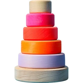 Dřevěná hračka Stavebnice pro děti - Věž ze 6 Montessori kroužků Neon 1+ GRIMM'S