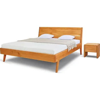 Ložnice Postelia LAGO Buk 160x200 - dřevěná designová postel z masivu - Délka postele: 200 cm, Šířka postele: 160 cm, Výška hlavového čela: 100 cm, Materiál: Masiv Buk, Odstín: Olej Transparent přírodní odstín, Provedení: Výška bočnice 18 cm, Středová lať: 1x noh