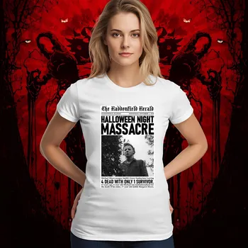 Dámské tričko Dámské tričko - Masakr motorovou pilou v novinách Barva: Bílá, Velikost: M, Střih: Dámské