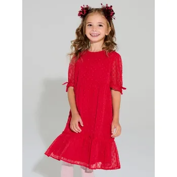 Dívčí šaty Sinsay - Tylové šaty s nabíranými rukávy - červená - 552GR-33X - 552GR-33X-110
