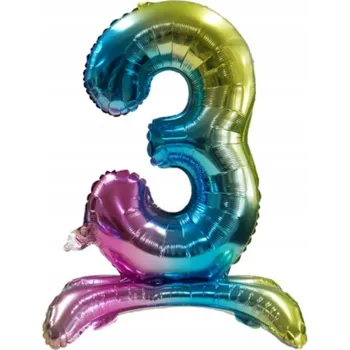 Balónek Fóliový Balón Číslice "3" Duhový Stojící (80 cm)