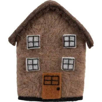Svícen Filcová dekorace hnědý domeček II – 12x7x14 cm