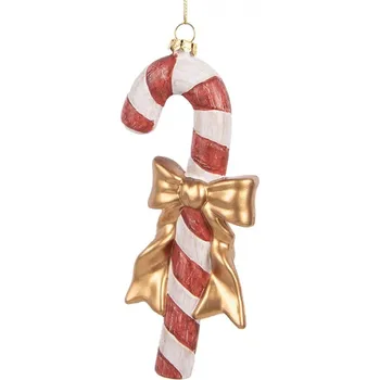 Vánoční ozdoba Závěsná vánoční ozdoba cukrová hůlka Candy Cane se zlatou mašlí – 8x3x17 cm