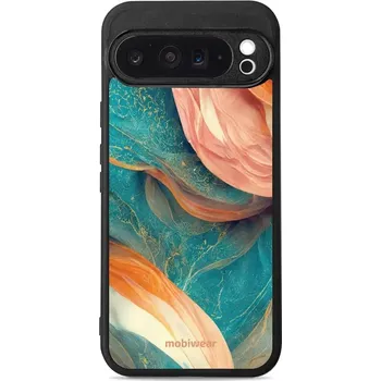 Pouzdro na mobilní telefon Lesklý kryt Mobiwear Glossy - Google Pixel 9 Pro XL - G025G - Azurový a oranžový mramor (Prémiové lesklé pouzdro, obal, kryt Mobiwear Glossy na mobil Google Pixel 9 Pro XL - G025G - Azurový a oranžový mramor, materiál Plast + TPU silikon - krytí po všech)
