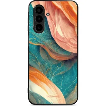 Pouzdro na mobilní telefon Lesklý kryt Mobiwear Glossy - Samsung Galaxy A17 / A17 5G - G025G - Azurový a oranžový mramor (Prémiové lesklé pouzdro, obal, kryt Mobiwear Glossy na mobil Samsung Galaxy A17 / A17 5G - G025G - Azurový a oranžový mramor, materiál Plast + TPU silikon - kry
