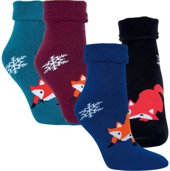 Dámské ponožky RS dámské barevné teplé froté ohrnovací ponožky liška / 12799 Velikost: 35 - 38, Barva: modrá