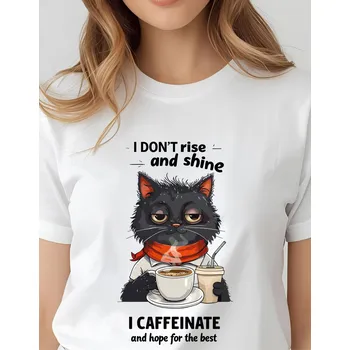 Dámské tričko - Kocour s kávou Barva: Bílá, Velikost: 2XL