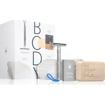 Holicí strojek Mühle Body Mühle Companion Safety razor tradiční holicí strojek na tělo a obličej 1 ks + Mühle Companion Cover bezečnostní kryt na žiletky 1 ks + Mühle Accessories Towels ručník na holení 1 ks + mýdlo na tělo 100 g + náhradní žiletky 10 ks