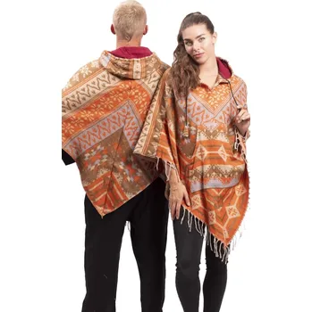 Dámské pončo Pončo se vzory PANKAJ oranžovo-hnědá I.