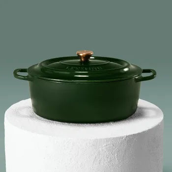 Huuust Litináč / Jan Punčochář - Smaltovaný litinový hrnec oválný - 32 cm / Mechově zelená