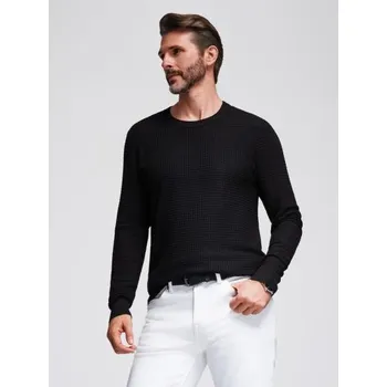 Pánský svetr Pánský strukturovaný svetr s kulatým výstřihem – černý V3 OM-SWSW-0181