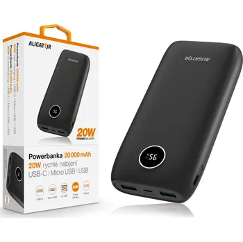 Powerbanka Powerbanka ALIGATOR Power Delivery 20W, rychlé nabíjení, 20 000 mAh, černá