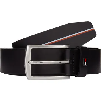 Módní doplněk Velké Velikosti - Tommy Hilfiger - Kožený pásek s proužky typickými pro značku a smaltovaným odznakem - 115 - Černá