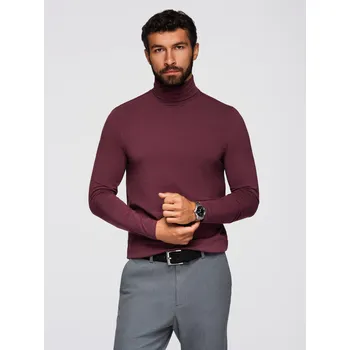 Pánský svetr Pánský hladký rolák s dlouhým rukávem - vínový V6 OM-LSCL-0130 - M