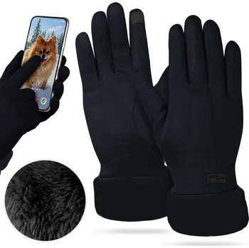 Rukavice DÁMSKÉ ZIMNÍ DOTYKOVÉ RUKAVICE TEPLÉ ZATEPLENÉ NA TELEFON ČERNÉ ELEGANTNÍ