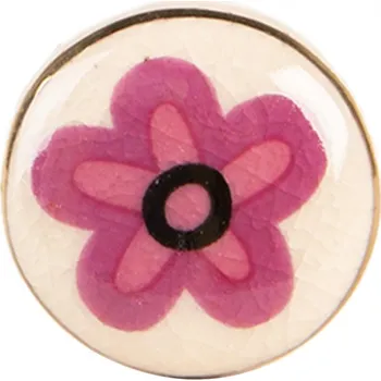Dveřní kování Růžová keramická úchytka s kytičkou Filora – 3x3 cm