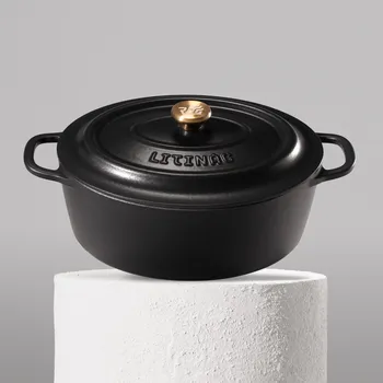 Huuust Smaltovaný litinový hrnec oválný - 32 cm / Matná černá